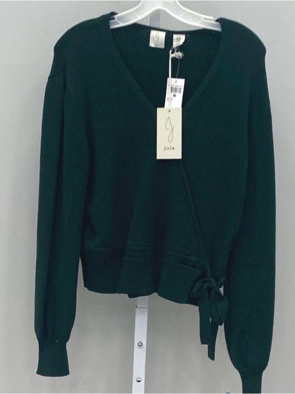 Joie Dark Green Wrap V-Neck Tie Sweater